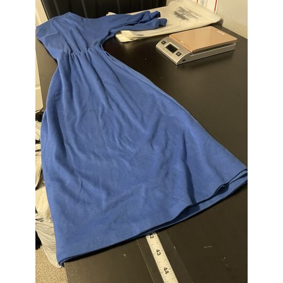 Vintage Womens Midi Dress Size 12 Blue Long Sleeve Neutral Minimalist 80s FLAW - Picture 10 of 12